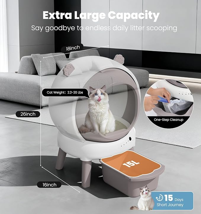 Self Cleaning Litter Box for Multiple Cats, 15L Large Automatic Litter Box with Smart APP Control, 35dB Ultra-Quiet Self-Cleaning Cat Litter Box, Dual Safety Infrared Sensors, Smell-Free, Pink-A - Image 2