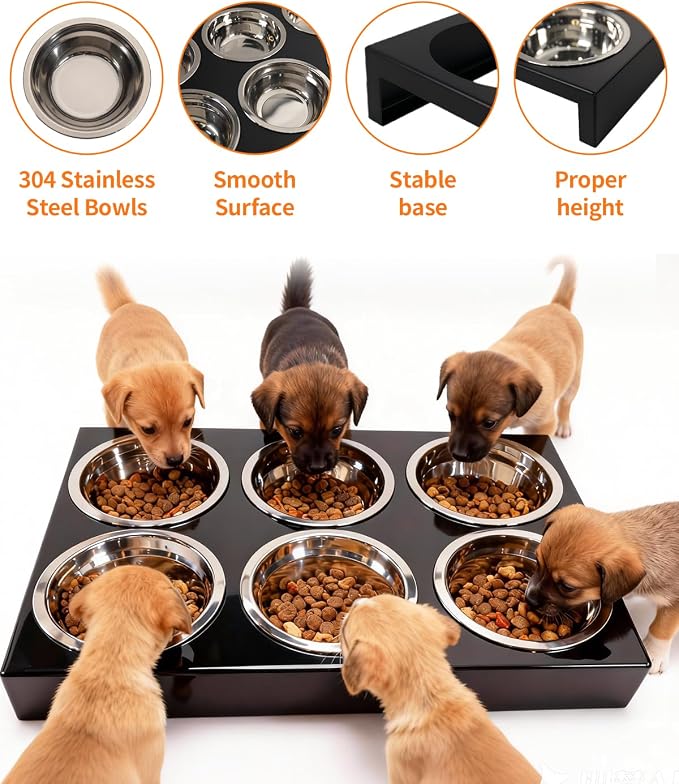 Puppy Feeding System 6 Litter Multiple Dog Bowl Feeder with Metal Stand Puppy Feeder Station, Weaning Dish Puppy's Feeding Ideal for Breeders, Litters & Weaning - Image 2