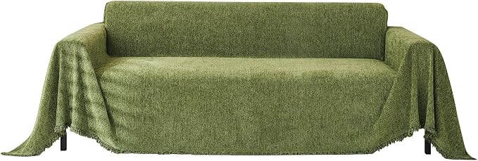VClife Couch Cover for Dog Green Sofa Covers for Sectional Sofa, Non Slip Chenille Sofa Slipcover Protector with Tassel, Boho Chic Couch Cover Throw Washable Furniture Couch Protector, 71"X118" by VCLIFE