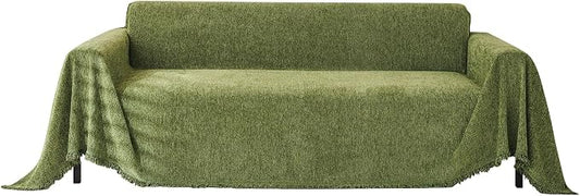 VClife Couch Cover for Dog Green Sofa Covers for Sectional Sofa, Non Slip Chenille Sofa Slipcover Protector with Tassel, Boho Chic Couch Cover Throw Washable Furniture Couch Protector, 71"X118" by VCLIFE