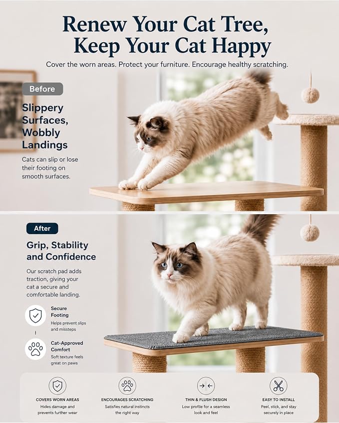 Corner & Wall Cat Scratch Mat (Grey, 23.6''x11.8'', 5-Pack), Self-Adhesive Trimmable Cat Scratcher, Wall Mounted Scratching Pad for Indoor Cats, Sofa Furniture Protector, Cat Post Cover Replacement - Image 4