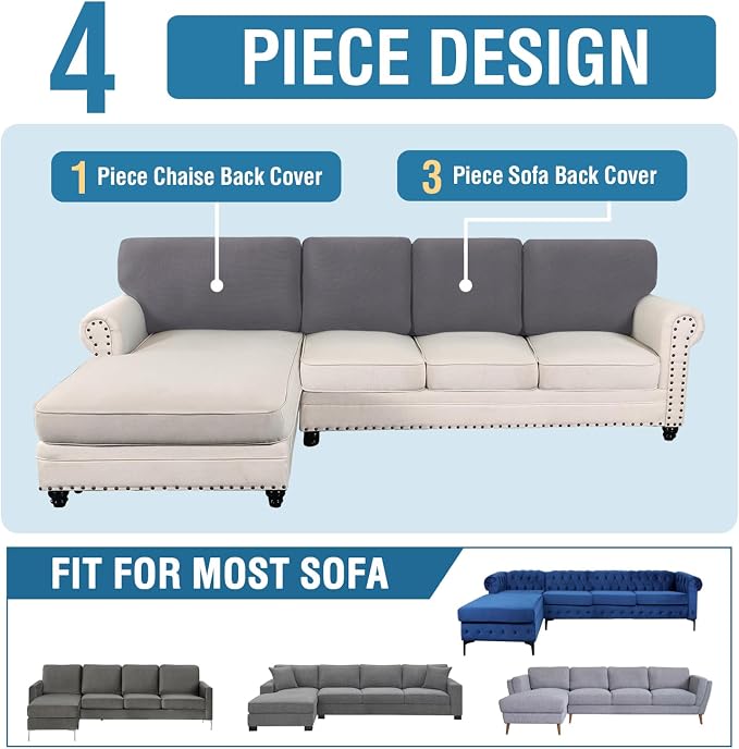 H.VERSAILTEX Backrest Cushion Covers Sectional Couch Back Cushion Covers for Sectional Sofa Set for Both Left/Right Couch (Back Only: 1 Chaise + 3 Sofa, Charcoal Grey) - Image 7