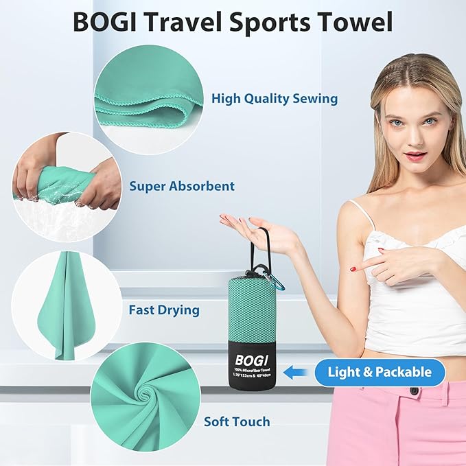 BOGI Microfiber Travel Sports Towel-Quick Dry Travel Towel,Soft Lightweight Absorbent Compact Sports Towel for Camping Gym Beach Bath Yoga Swimming Backpacking (M:40''x20''-Mint) - Image 4