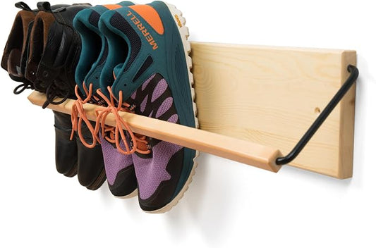 Wall Mounted Shoe Rack - A Wooden, Modern, Slim, and Small Shoe Storage Solution for Shoes and Boots in Narrow Spaces, entryways, or hallways. (30-in-Wide) by PeachyModern