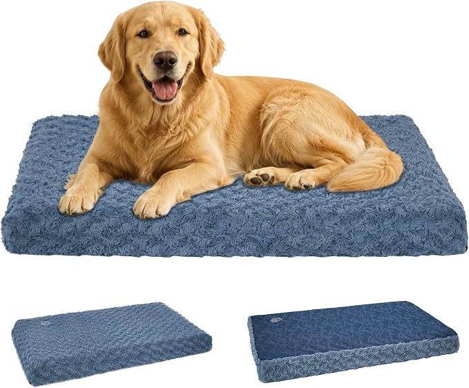 EMPSIGN Dog Bed Mat Crate Pad Mattress, Ultra Soft Pet Kennel, Navy, XXL | Reversible(Cool & Warm), Waterproof Linings, Removable Machine Washable Cover, for 48" Dog Crate, Soft Rose Plush/Canvas by EMPSIGN