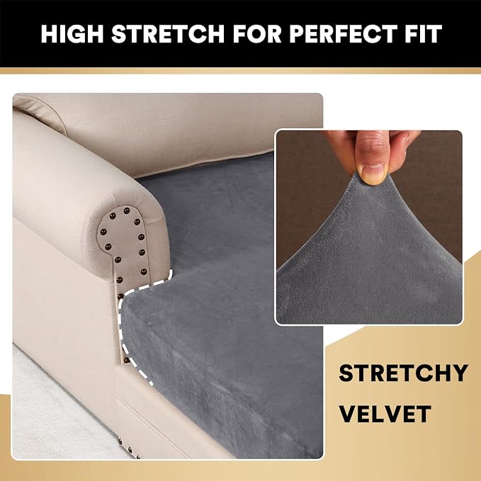 PrinceDeco Sectional Couch Covers Velvet Couch Cover for Dogs Washable L Shaped Couch Cover 1 Piece Individual Sectional Couch Covers with Elastic Bottom(Chaise Lounge,Grey) - Image 5