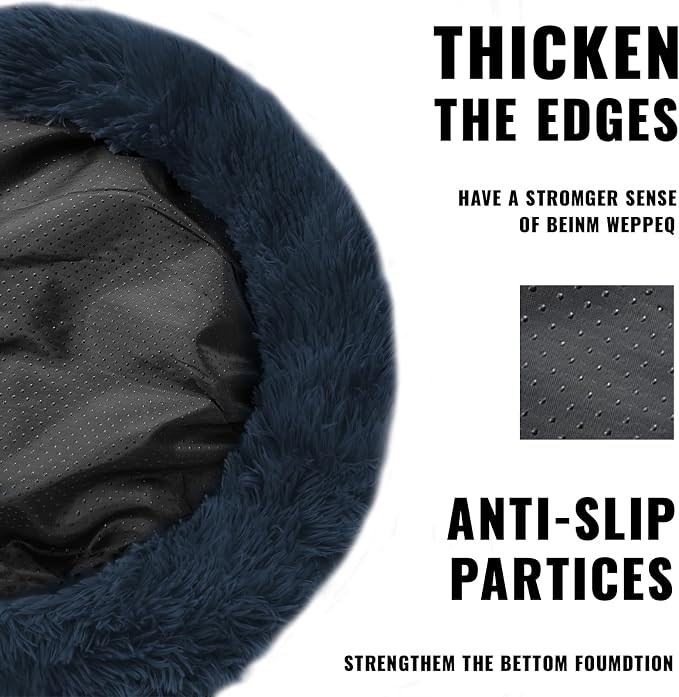 ShinHye Cat Bed Round Plush Fluffy Hooded Cat Bed Cave, Cozy for Indoor Cats or Small Dog beds, Soothing Pet Beds Doughnut Calm Anti-nxiety Dog Bed - Waterproof Bottom Washable (23×23inch, Dark Grey) - Image 3