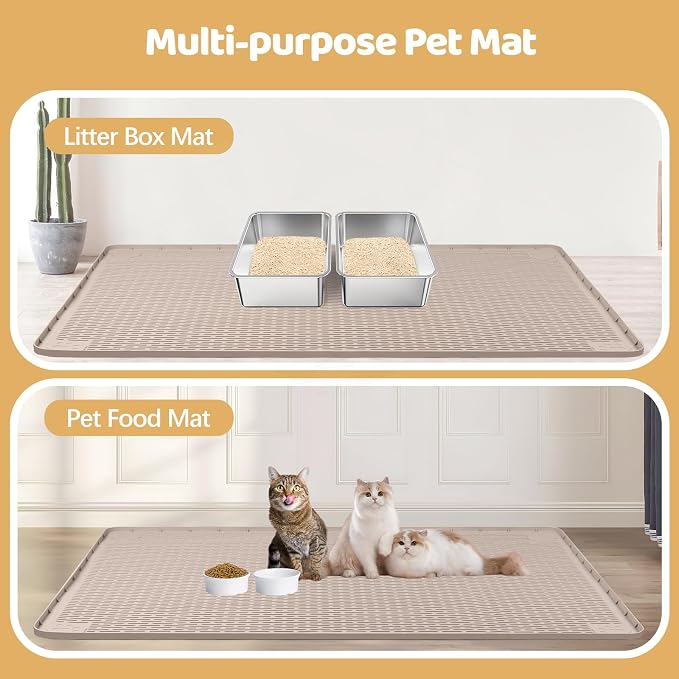 Silicone Cat Litter Mat for Litter Box 40”x40” Large Cat Mat, Khaki | Waterproof, Non-Slip, Leak-Proof Rug Mat with Lip, Easy to Clean, Extra Large Litter Catcher Mat for Floor - Image 7