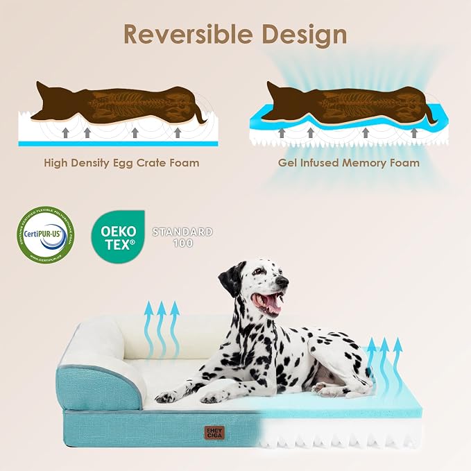 EHEYCIGA Orthopedic Extra Large Dog Bed, Waterproof Washable XL Pet Bed 44" | Non-Slip Bottom and Egg-Crate Memory Foam Big Dog Couch Bed with Washable Removable Cover, Turquoise Blue, 44Inch - Image 2