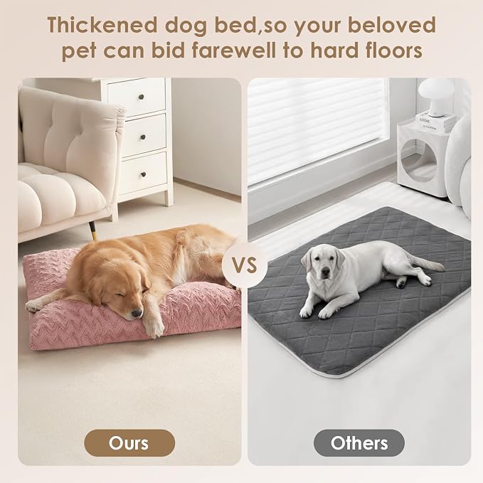 EHEYCIGA Washable Dog Bed for Crate 36x27 Inch, Anti-Slip L Plus Kennel Pad for Dogs Up to 55 lbs, Plush and Comfy Pet Sleeping Mat, Pink - Image 5