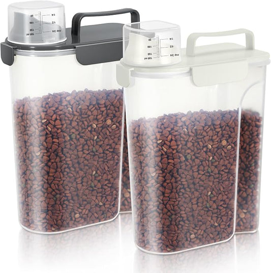 LEAWALK 5Lbs Airtight Cat Dog Food Storage Container with Upgraded Large Nozzle BPA-Free, Pet Food Storage Containers for Rice, Grain, Pet Food, Flour, Dog Treat Storage (White & Black, 5L-2pack) by LEAWALK
