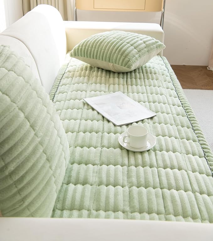 Faux Fur Plush Dog Couch Cover 3D Stripe Fuzzy Sofa Cover Non-Slip Fluffy Dog Bed Cover Pet Blanket Sofa Couch Furniture Protector for Puppy Large Dog Cat (Green,24"x24") - Image 5