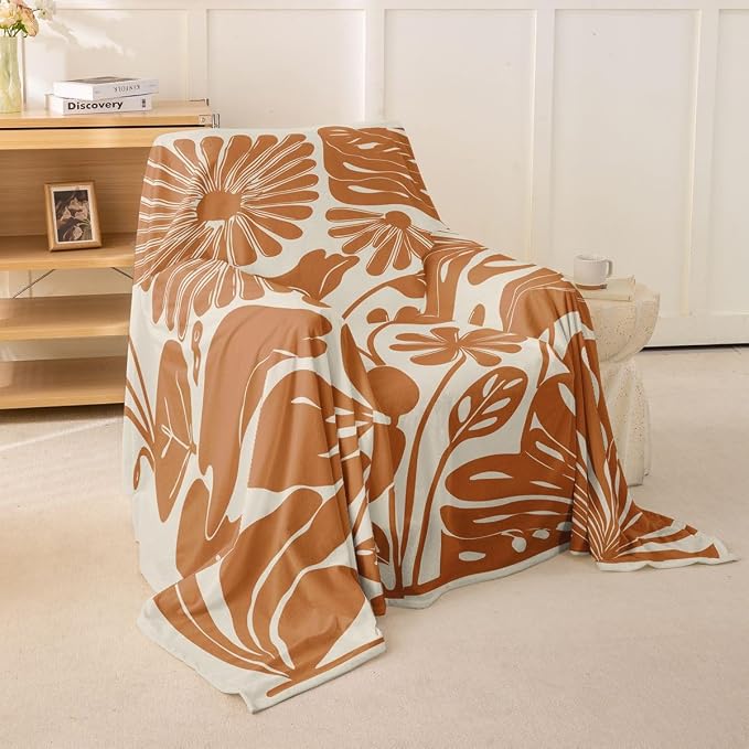 Erosebridal Orange Flower Sofa Cover Boho Floral Couch Cover 71" X 91" Abstract Aesthetic Minimalist Couch Protector Vintage Art 70S Modern Sofa Slipcover for Adult Women Teens, Washable Non Slip by Erosebridal
