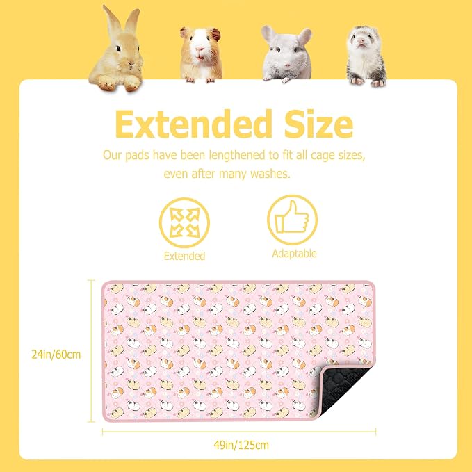 Guinea Pig Bedding, 49x24 2Pack Guinea Pig Fleece Cage Liner, Washable Waterproof Reusable & Anti Slip, Absorbent Guinea Pig Pee Pad for Small Animal, Rabbit, Bunny, Chinchilla, Pink - Image 3