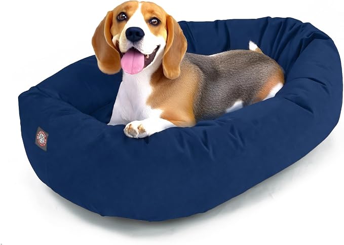 Majestic Pet 32 Inch Suede Calming Dog Bed Washable – Cozy Soft Round Dog Bed with Spine Support for Dogs to Rest Their Head - Fluffy Donut Dog Bed 32x23x7 (Inch) - Round Pet Bed Medium – Navy (2025) by MajesticPet