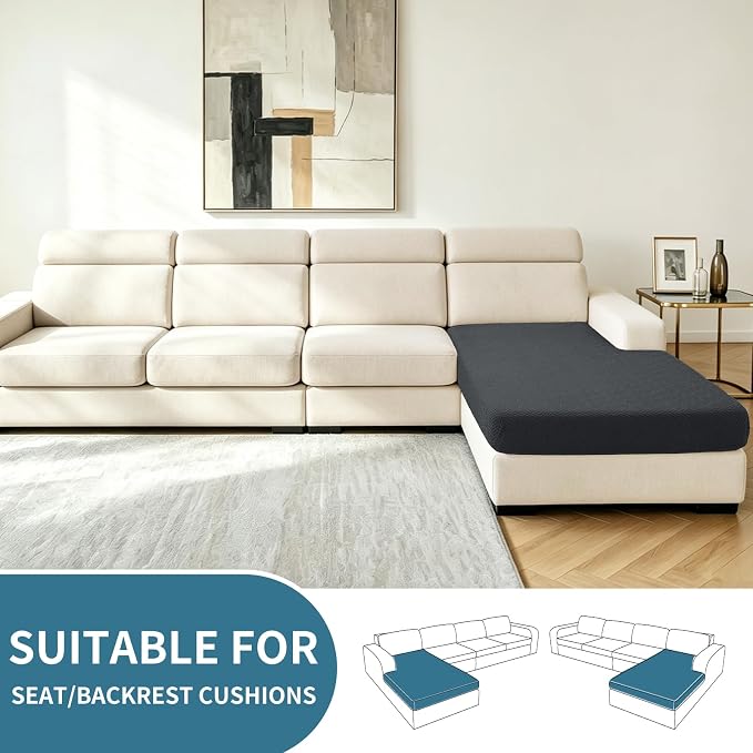 XINEAGE Chaise Cover for L Shaped Sofa,Sectional Couch Covers for Pets,Non Slip Sofa Seat Cover Washable,Sofa Slipcovers with Elastic Bottom(1 Piece Chaise Cover,Dark Gray) - Image 2