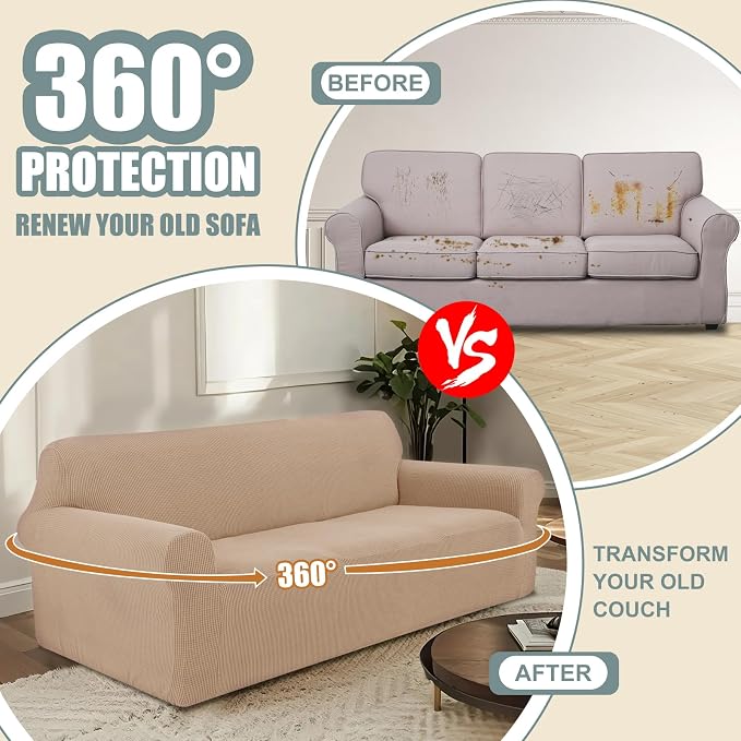 Stretch loveseat Covers Washable Sofa Slipcover, Camel | 1 Piece Couch Covers for Sofa Furniture Protector with Non Skid Foam and Elastic Bottom for Kids, Dogs - Image 4
