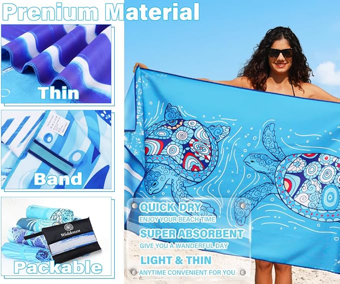 Widdonen Microfiber Beach Towel,Compact 4 Pack-71x32 Inch with Bag Travel | Extra Large,Lightweight,Thin,Sand Free,Quick Dry,Absorbent.Packable for Camping,Swim,Pool,Bath,Picnic,Cruise Essentials Gift - Image 4