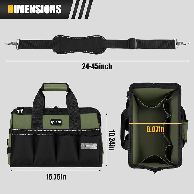 UUP Heavy Duty Tool Bag 15Inch, 16-Pocket Portable Empty Tool Box Organizer | Big Storage Toolbox Organization, Soft Handle Large Zipper Carrying Toolbag, Father Day Gifts for Him Dad Men, Green - Image 3