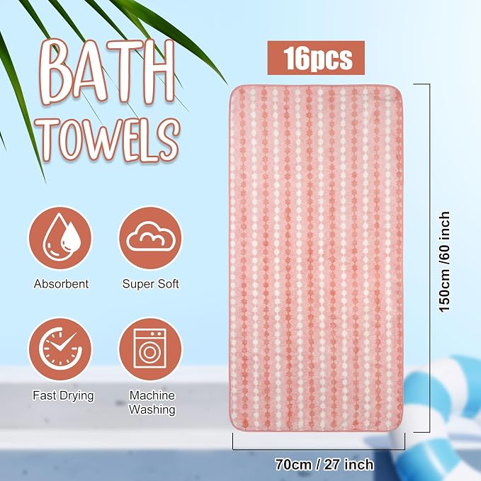 SmoothNovelty 16 Pack Microfiber Bath Towels Bulk 27'' x 60'' Oversized Size Bath Towel Highly Absorbent Extra Large Soft Drying for Beach Shower Summer Salon Sport Gym Party (Cone,Orange) - Image 2