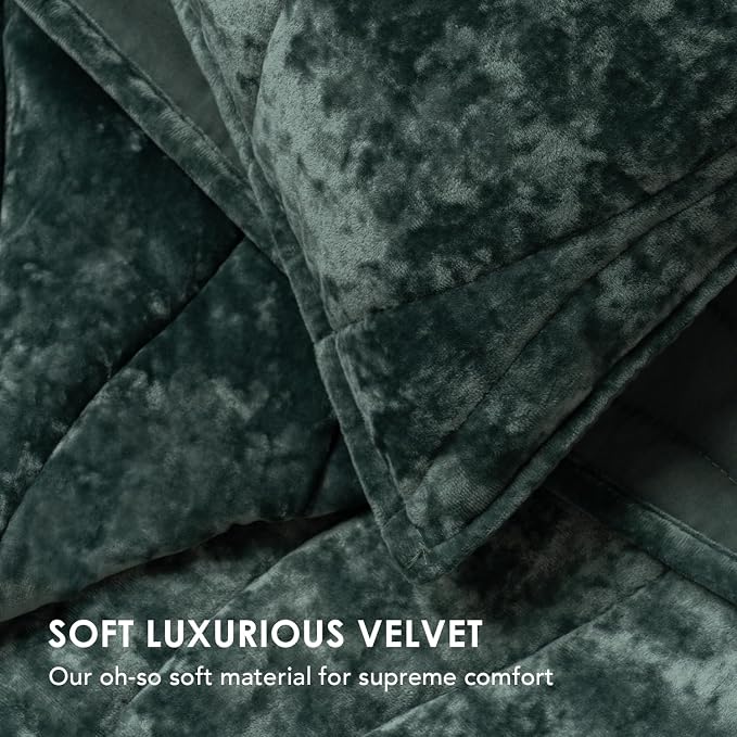 EverGrace Luxury Wave Crushed Velvet Quilt Set, King Size, Dark Green | Luxurious Soft, Lightweight Velvet Comforter, Cozy Plush Oversized Bedspread Coverlet for All Season, with 2 Shams - Image 5