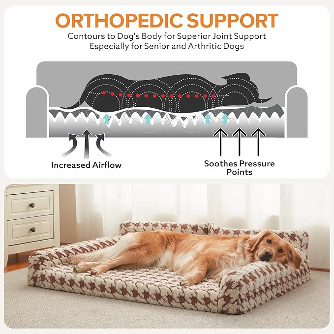 FURTIME Orthopedic Dog Bed Medium Size Dog, Medium Washable Memory Foam Pet Couch Bed with Removable Washable Cover, Non-Slip Bottom with Bolster Sides, Brown - Image 2