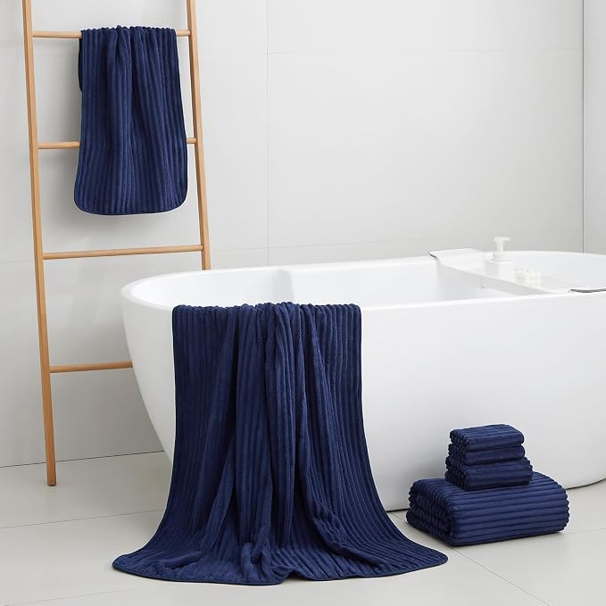 6 Piece Bath Towel Set, 30"x60" Towels, Navy Blue | Microfiber,Quick dry, Highly Absorbent,shower towels for bathroom gym,2 large Bath towels,2 hand towels,2 washcloths - Image 2
