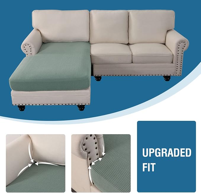 H.VERSAILTEX Sectional Couch Covers 1 Piece Chaise Slipcover L Shape Separate Cushion Couch Cover for Both Left/Right Sectional Couch (Seat Only: 1 Chaises, Sage) - Image 6