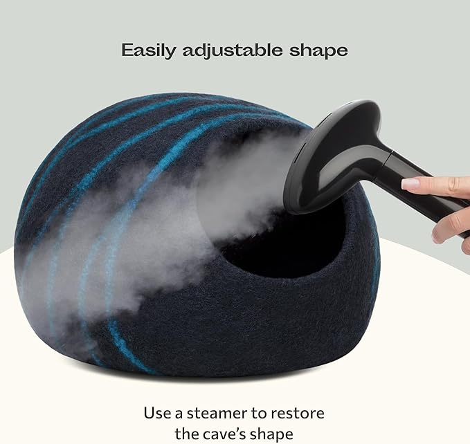 MEOWFIA Cat Cave – Premium Felt Cat Bed for Indoor Cats, Handmade 100% Merino Wool (Large, Black Aqua) - Image 6