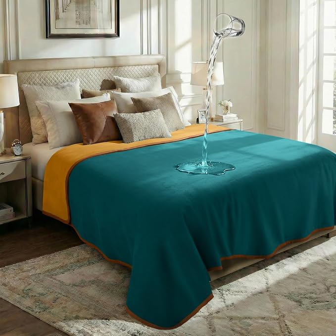 Luciphia 100% Waterproof Blanket for Adults or Large Dogs, Soft Polar Fleece XL Pet Throw Blankets for Bed Couch Protector Washable, Reversible Leakproof Furniture Protection,Teal Camel,82x90 inch by luciphia