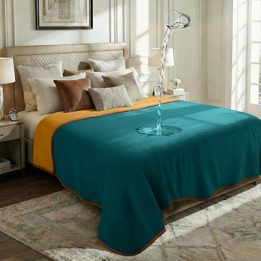 Luciphia 100% Waterproof Blanket for Adults or Large Dogs, Soft Polar Fleece XL Pet Throw Blankets for Bed Couch Protector Washable, Reversible Leakproof Furniture Protection,Teal Camel,82x90 inch by luciphia