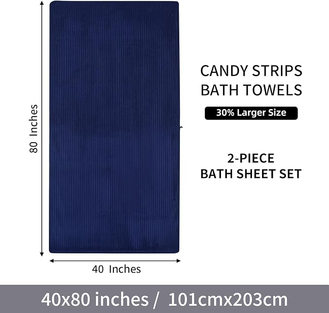 2 Piece Bath Sheets, 40"x80" Bath Towels, Navy Blue | Extra-large size, Quick dry, Highly Absorbent, Lint Free，shower towels for bathroom gym spa，Big and Tall users - Image 8