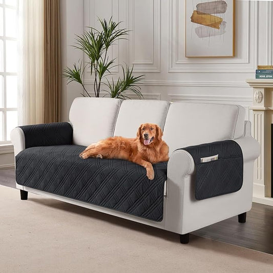 TAOCOCO Waterproof Couch Covers for Pets Dogs with Non Slip Backing, Sofa Seat Covers with Side Pocket for 3 Cushion Couch Washable Dog Couch Cover Protector Sofa Slipcovers(Sofa Plus, Black) by TAOCOCO