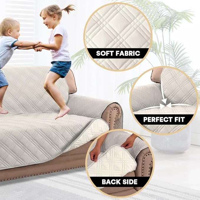 PrinceDeco 100% Waterproof Couch Cover for 3 Cushion Couch Sofa Pet Friendly Non-Slip Couch Cover for Dogs Washable Water Resistant Furniture Protector with Elastic Straps(Sofa 68", French Oak) - Image 3