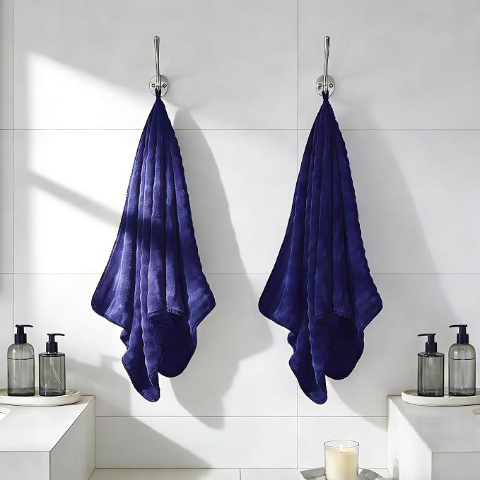 COZYART Lint Free 8Pcs Bathroom Towels Set Ultra Soft Microfiber Navy Blue | Cloud-soft, Ultra fluffy, Thick, Highly Absorbent, Quick Dry, Lint-Free Towels - Image 7