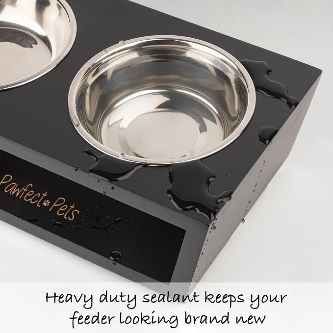 4" Tall Elevated Dog Bowls for Small Dogs, Food and Water Bowl Set by Pawfect Pets (Black) - Image 3