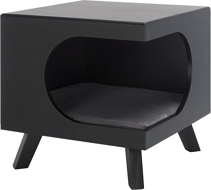 SAFAVIEH Home Collection Bean Mid-Century Matte Black Square Covered Cave Small Pet Cat Bed (Fully Assembled) by Unknown