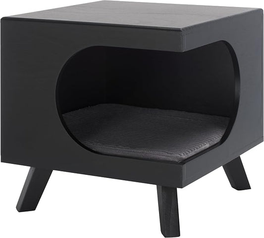 SAFAVIEH Home Collection Bean Mid-Century Matte Black Square Covered Cave Small Pet Cat Bed (Fully Assembled) by Unknown