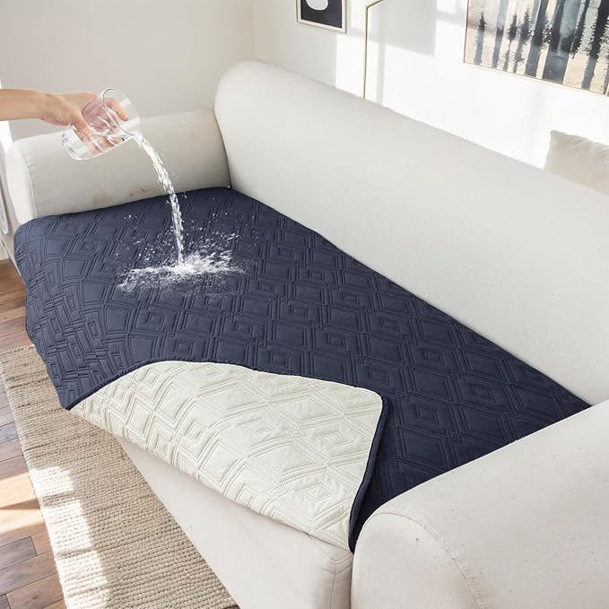 Genina 100% Waterproof Couch Cover for 3 Cushion Couch Sofa Cover for Dogs, Anti-Slip Sofa Covers Washable Couch Covers for Sectional Sofa L Shape Furniture Protector, 1 Piece (Navy Blue, Sofa) by Genina