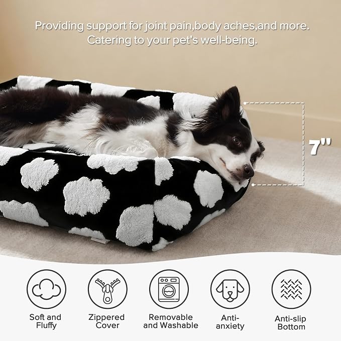 JOEJOY Small Dog Bed for Small Dogs, Rectangle Washable Orthopedic Dog Bed with Removable Zipper Cover, Cute Soft Calming Puppy Pet Bed with Jacquard Shaggy Plush & Non Skid Bottom - Image 2
