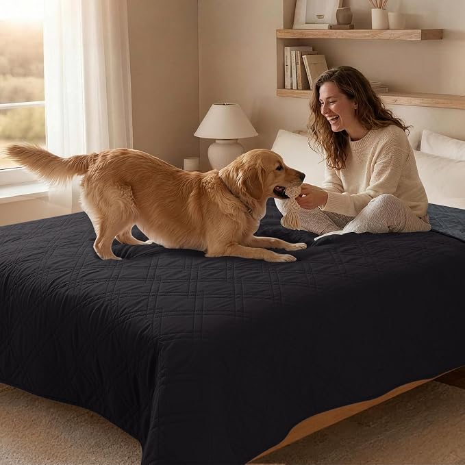 100% Waterproof Dog Bed Cover Pet Blanket(30"x71"),7-Layer Reversible Washable Sofa Couch for Furniture Car (Black+Blackish Gray) - Image 8