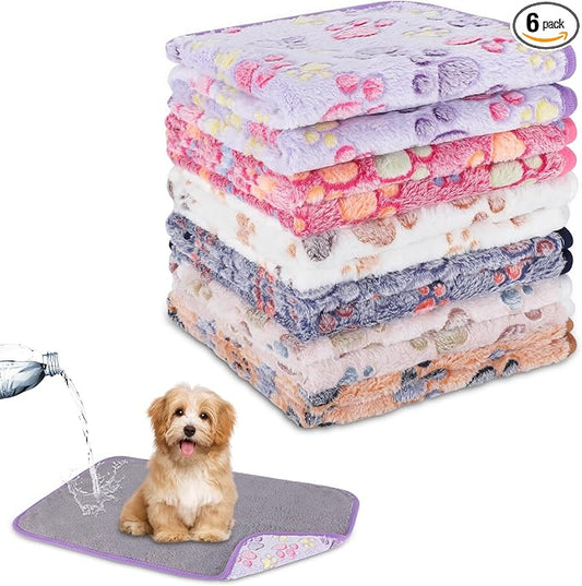 YUEPET 6 Pack Waterproof Dog Blankets, Puppy Blankets for Small Dogs & Cats | Machine Washable, Waterproof Inner Layer, Bed Couch Sofa Protector, Soft Reversible Fleece, 23x16", Small Dogs & Cats by YUEPET