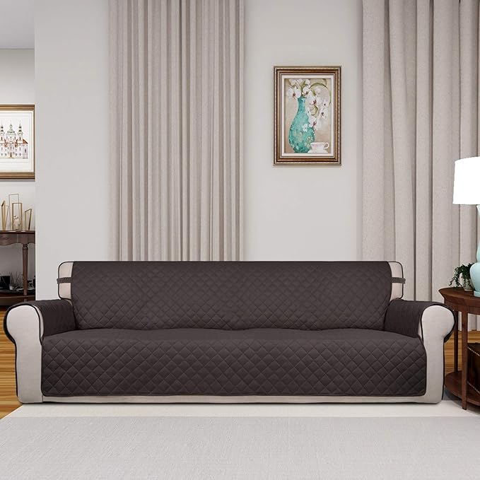 PureFit Reversible Quilted Couch Covers for Dogs Sofa Cover 4 Seater 88" | Chocolate/Beige, Water Resistant Couch Protector, Washable Pet Couch Cover with Non Slip and Elastic Straps For Kids - Image 2
