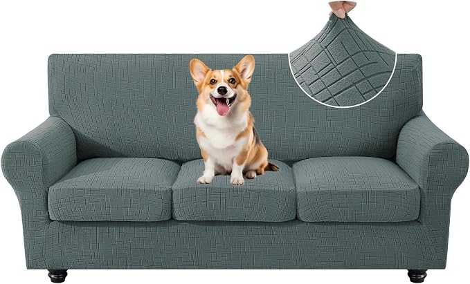 CYCMCAO 4 Piece Stretch Sofa Covers for 3 Cushion Couch, Non Slip Couch Covers for Sofa, Sofa Covers for Pets Washable, Couch Covers for Dogs,Kids (Sage Green), 71"-91" (3 Cushion Sofa) by CYCMACOHOME