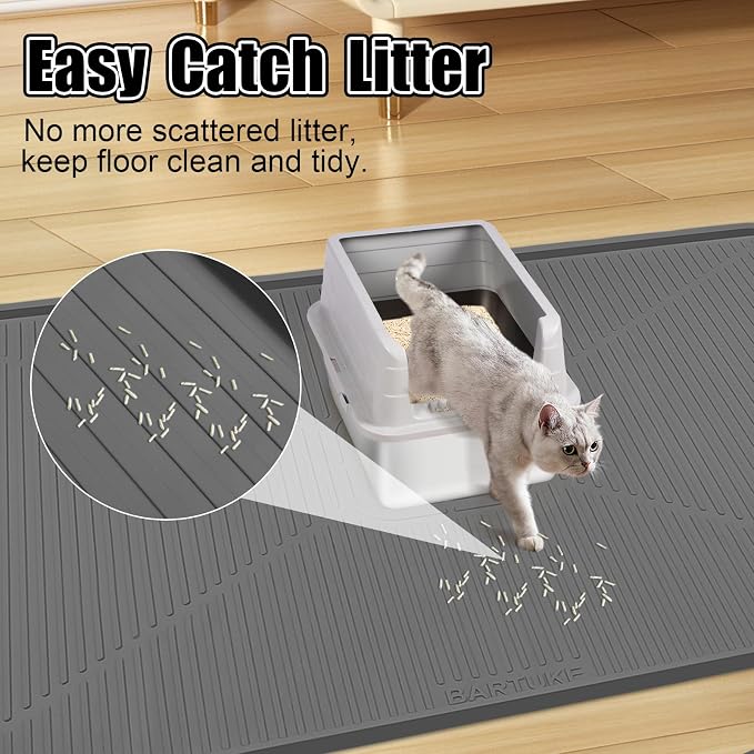 Silicone Cat Litter Mat 45" x 30" Cat Mat for Litter Box, Dark Grey | Extra Large Cat Litter Trapping Mat for Floor, Waterproof, Non-Slip Kitty Litter Box Mat with Raised Edge, Easy to Clean - Image 5