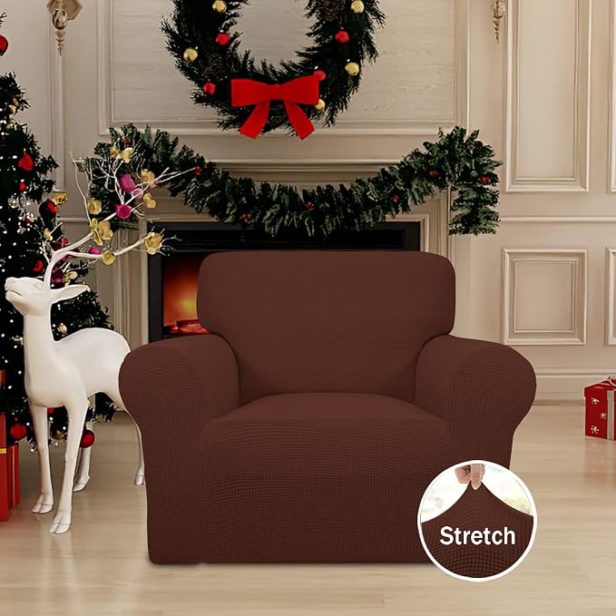 Easy-Going Stretch Chair Slipcover with Arm Washable Coffee | 1-Piece Couch Sofa Cover Furniture Protector for Living Room Soft with Bottom For Kids, Pet. Spandex Jacquard - Image 2
