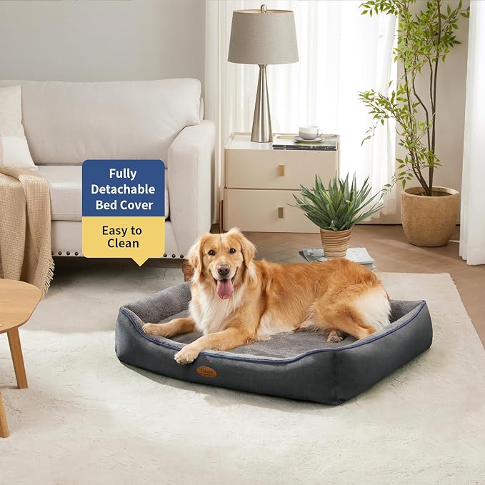 Tidore Orthopedic Dog Beds for Medium Dogs, Durable Egg Crate Foam Sofa Dog Bed wit Washable Removable Cover,Waterproof Lining,Pet Bed for Large Dogs (Dark Grey-Velvet, 39.4" L x 31.5" W x 7.4" Th) - Image 2