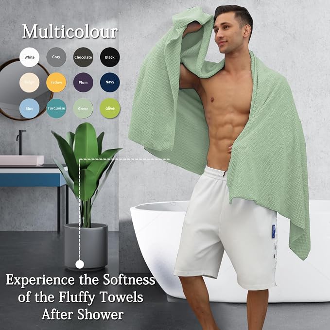 8-Piece Green Bath Towels Set,2 Oversized Large Bath Towels Sheet,2 Hand Towels and 4 Washcloths - 600 GSM Soft Luxury Towel Set,Highly Absorbent Quick Dry Towel Collection for Bathroom,Hotel and Spa - Image 5