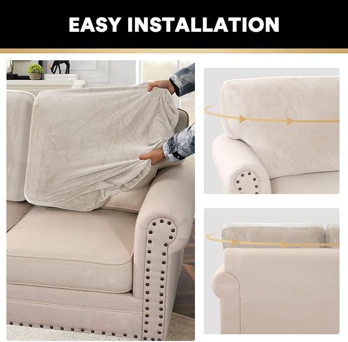 PrinceDeco Sectional Couch Covers Velvet Cushion Covers for Sectional Couch Washable Cushion Covers for Sectional Sofa Pet Friendly Sectional Sofa Slipcovers(1 Chaise Back+ 3 Sofa Back,Ivory) - Image 6
