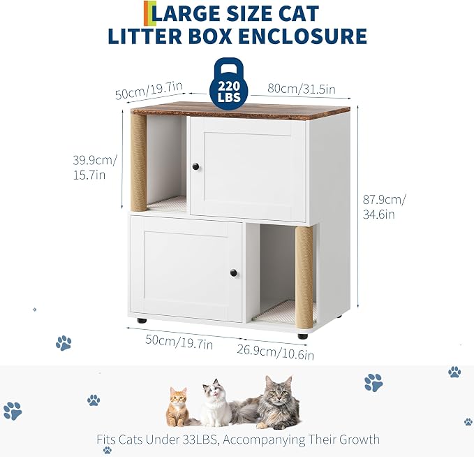 Garvee Cat Litter Box Enclosure Furniture for 2 Cats, Hidden Litter Box, Modern Double Layer Cats Washroom Furniture with 2 Scratch Mat and Cat Scratching Post, Side End Table for Living Room Hallway - Image 4